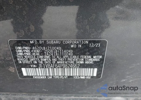 2023 Subaru Wrx Premium z USA, uszkodzony, nr VIN JF1VBAF64P9824662